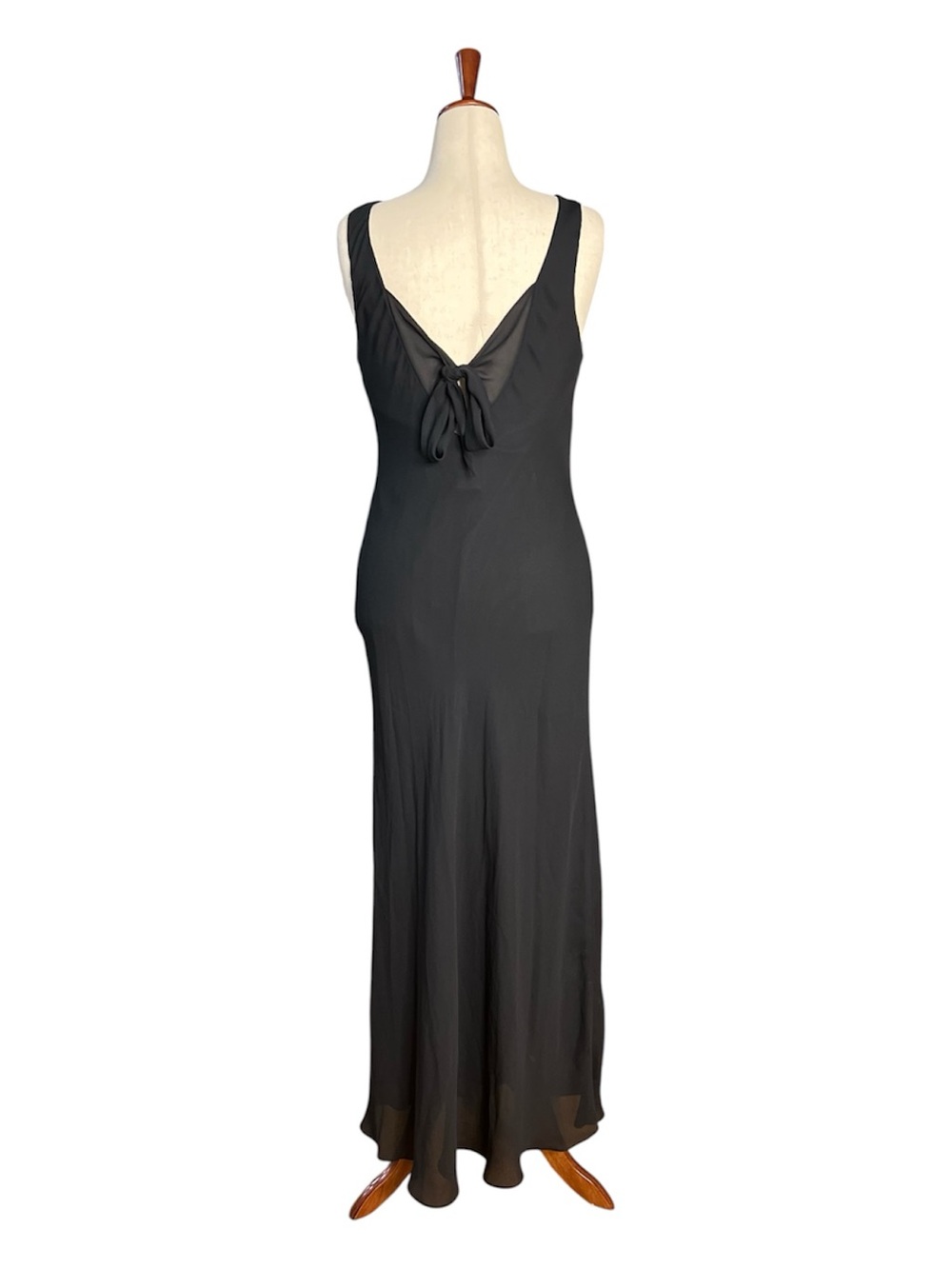 VINTAGE ONYX NITE Y2K Black Sheer Lined Whimsigoth Cowl-Neck Maxi Made in USA 14